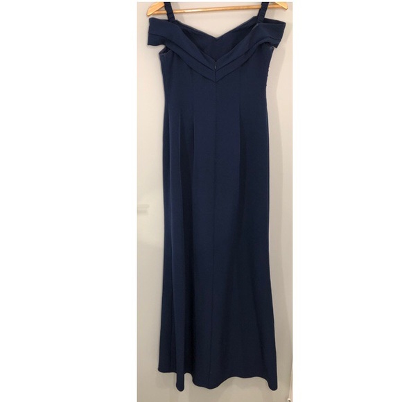 Navy off the shoulder prom dress - Picture 2 of 3